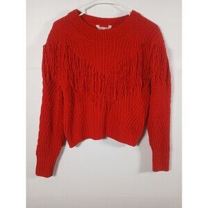 No Boundaries Red V Fringe Sweater Juniors S 3–5 Boho Festive Cozy Knit EUC